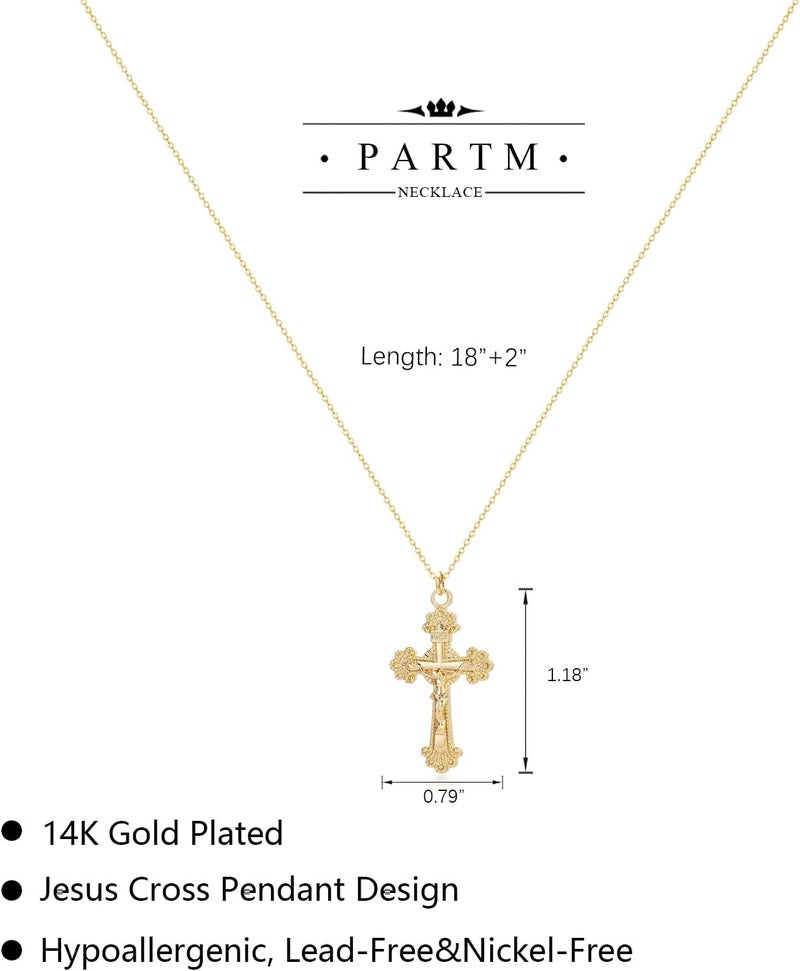 Partm Gold Cross Necklace for Women 14K Plated Dainty Pendant Cross Chain Faith Crucifix Choker Baptism Necklace for Women Trendy Religious Jewelry Hypoallergenic - Image 4